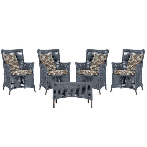 4 Poltronas e 1 Mesa Igapó em Alumínio Pintura Marrom Corda Náutica Estofado 6