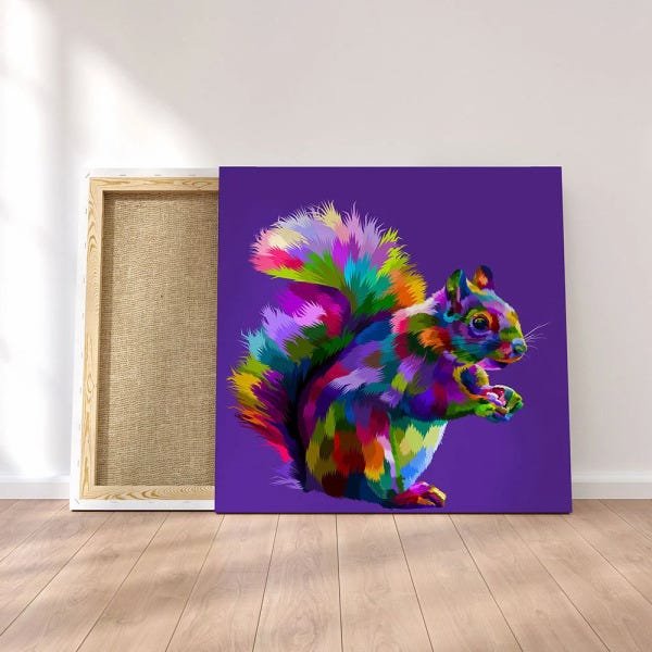 Quadro Decorativo em Tecido Canvas 90x90cm Esquilo color - 1