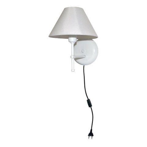 Arandela de Parede em Alumínio e Cúpula de Algodão para Sala, Quarto Cabeceira de Cama - Branco e Cú