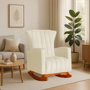 Poltrona Amamentação Balanço Quarto Descanso Grécia Linho Linho Bege