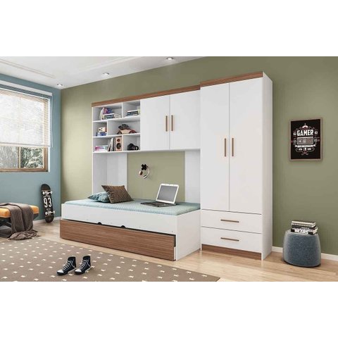 Quarto Modulado Infantil 4 Peças Clara Branco/Amadeirado