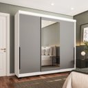 Ver imagem 1 de Guarda-Roupa Casal 3 Portas Correr com Espelho Madrid Cinza/Branco