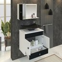 Ver imagem 4 de Conjunto Pequim Mdf Gabinete Banheiro com Espelheira e Cuba:preto