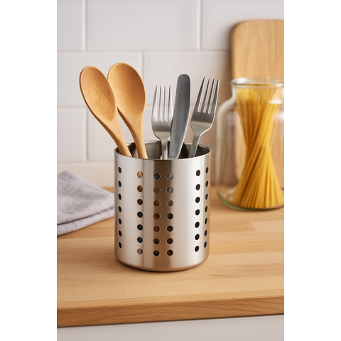 Porta Talheres e Utensílios de Aço Inox Perfurado 9,5x12,5cm