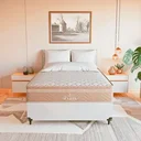 Ver imagem 2 de Cama Box Casal Branco + Colchão Paris Molas Ensacadas Bege Couro Branco/bege