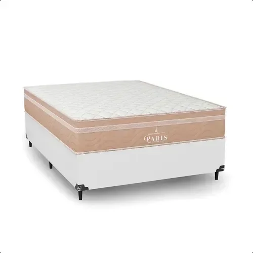 Ver imagem 7 de Cama Box Casal Branco + Colchão Paris Molas Ensacadas Bege Couro Branco/bege