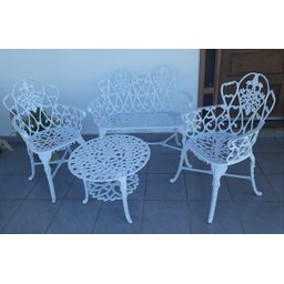 Conjunto de Mesa para Jardim Floral com Namoradeira e Mesa Baixa em Alumínio Fundido Unifer Móveis - 2