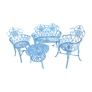 Conjunto de Mesa para Jardim Floral com Namoradeira e Mesa Baixa em Alumínio Fundido Unifer Móveis