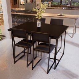 Conjunto Mesa de Jantar Retangular Preto 4 Cadeiras Preta Riviera Industrial Don Castro Decor Rivier - 1