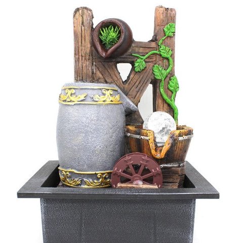 Fonte Decorativa Cascata Água Santa Resina Luz LED Gt758