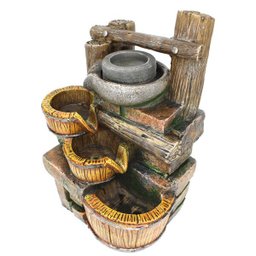 Fonte Decorativa Cascata Água Feng Shui Resina Luz LED Gt749 - 1