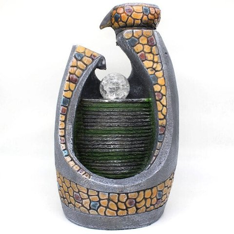 Fonte Decorativa Cascata Água Feng Shui Resina Luz LED Gt747