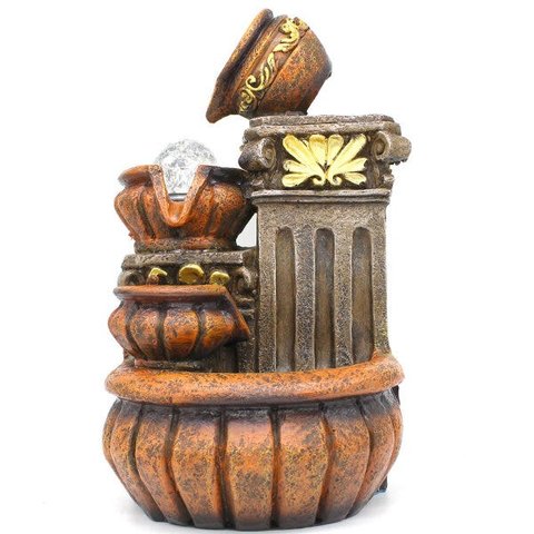 Fonte Decorativa Cascata Água Feng Shui Resina Luz LED Gt746