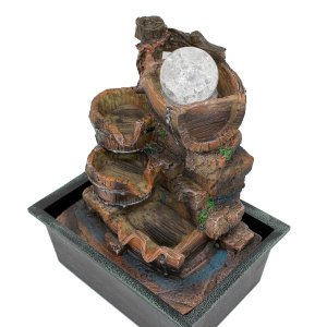 Fonte Decorativa Cascata Água Feng Shui Resina Luz LED Gt742