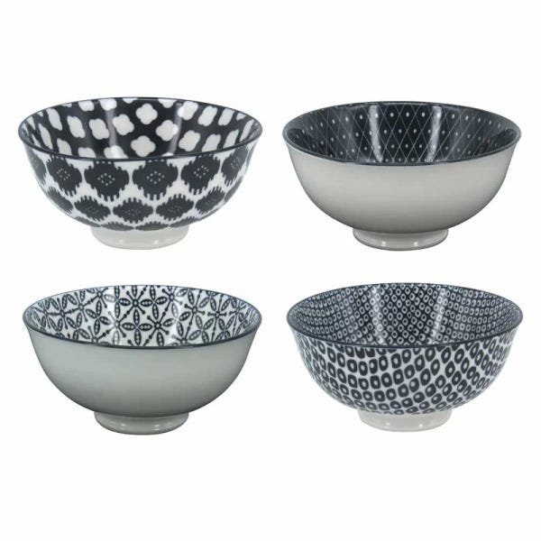 Kit 4 Bowls/cumbuca de Porcelana Decorativo 12cm Hp0014 Preto e Branco