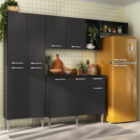 Cozinha Compacta Pequim 9 Portas Mp2933 Multimóveis Preto