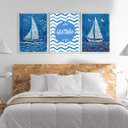 Ver imagem 2 de Kit 3 Quadros Arte Nautica Azul - Gratidão 33x24cm - com Vidro:moldura Branca