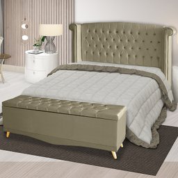 Kit Cabeceira de Cama Box e Calçadeira Baú Luxo King 195 Cm Suede Bege Eli Móveis - 2