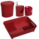 Ver imagem 1 de Kit Para Pia Escorredor Dispenser Porta Talher Lixeira 2,5l Vermelho Bold
