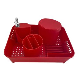 Kit Para Pia Escorredor Dispenser Porta Talher Lixeira 2,5l Vermelho Bold - 2