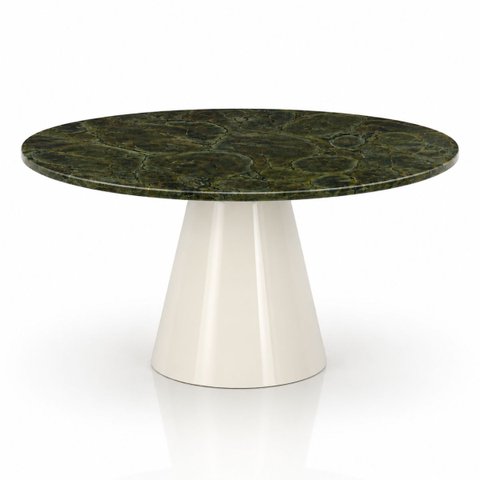 Mesa de Jantar Cone Redonda 100 cm Tampo Mármore Verde Vitória Régia Base Laca Off White