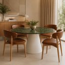 Ver imagem 4 de Mesa de Jantar Cone Redonda 100 cm Tampo Mármore Verde Vitória Régia Base Laca Off White