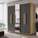 Ver imagem 1 de Guarda-Roupa Casal 5 Portas com Espelho Sapateira e 3 Gavetas Interna Munique Cinza/Cinamomo/Grafite