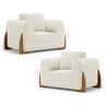 Kit 02 Poltronas Decorativas Living Bloom com Pés de Madeira Bouclê Off White - Desk Design - 1