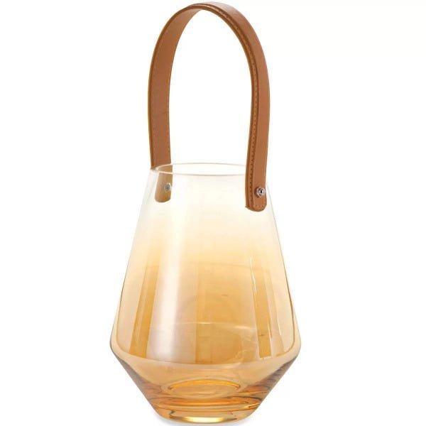 Lanterna para Vela Vidro Champanhe 21,5cm com Alça em Couro 09416 Mart
