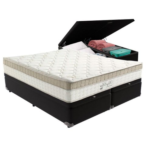 Cama Box Baú com Colchão de Molas Ensacadas Pillow In Anjos King Best Queen 158cm Preto