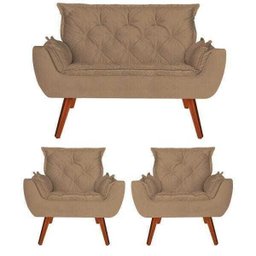 Namoradeira + 2 Poltronas Opala Suede Bege - 1