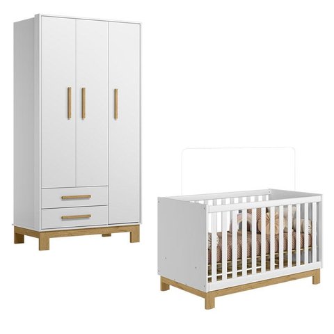 Berço Americano 4315 e Guarda Roupa 4340 Q Encanto Slim Branco Acetinado – Qmovi
