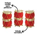 Ver imagem 3 de Kit 18 Mini Enfeites Natal Tambor e Botinha Instrumento Veludo Vermelho e Dourado 3cm - Magizi