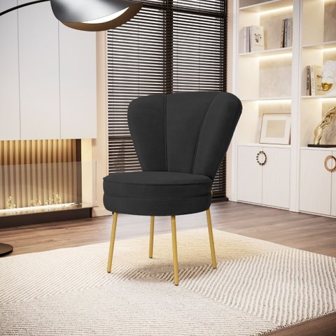 Cadeira Estofada para Sala de Jantar Pés de Ferro Ergonômica Resistente Tecido Veludo