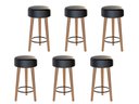 Ver imagem 1 de Kit 6 Bancos Banqueta Paris Couro Preto Mesa Gourmet Pés Madeira Ms Decor