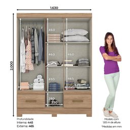 Guarda-Roupa 5 Portas Henn Briz B60-198 2 Gavetas Jequitibá Brilho SE - 4