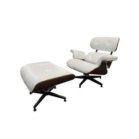 Poltrona de Couro com Puff Charles Eames - Branco