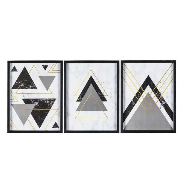 Quadro Decorativo Trio Triângulo para Sala Quarto Escritório em Vidro com Moldura Preta em MDF - 1