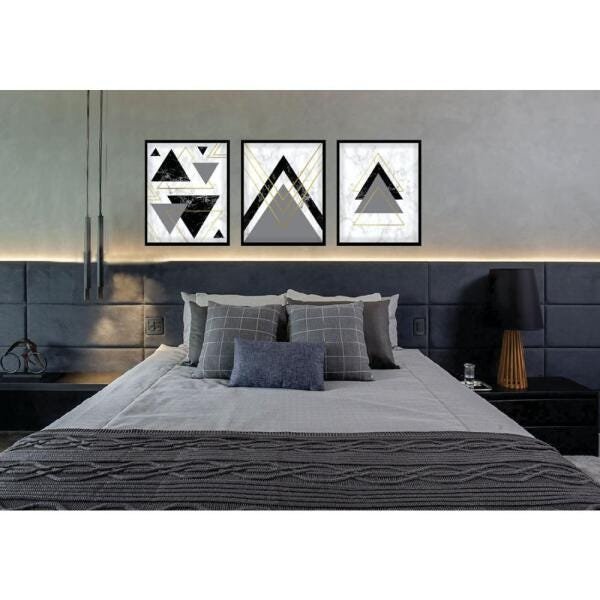 Quadro Decorativo Trio Triângulo para Sala Quarto Escritório em Vidro com Moldura Preta em MDF - 2