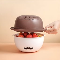 Kit Escorredor com Bacia Bigodinho Cavalheiro Mustache - Marrom - 1
