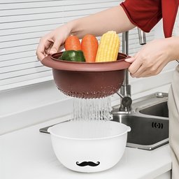 Kit Escorredor com Bacia Bigodinho Cavalheiro Mustache - Marrom - 2