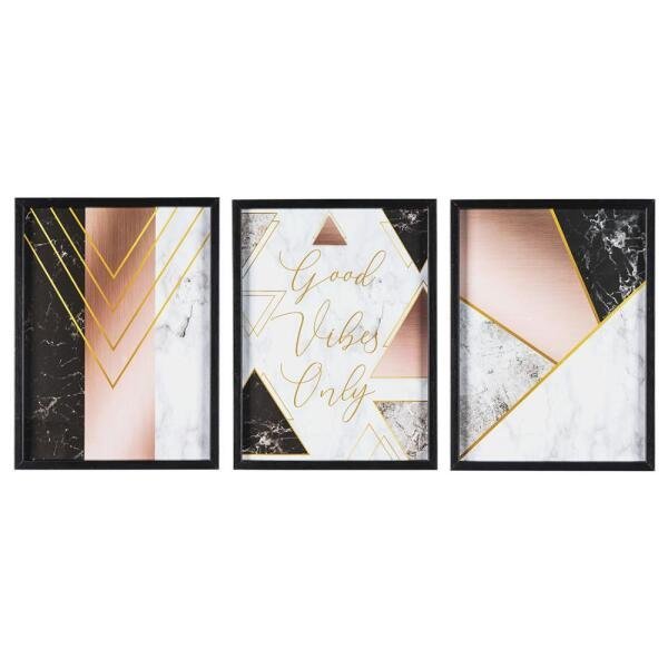 Quadro Decorativo Trio para Sala Quarto Escritório em Vidro com Moldura em MDF Good Vibes Only - 1
