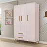 Guarda-Roupa Infantil 3 Portas 2 Gavetas com Pés e Puxadores Em Madeira Old Rose - 2