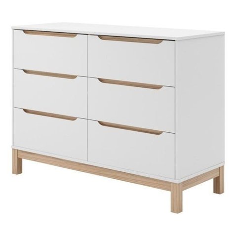 Cômoda Infantil Quater 6 Gavetas em Mdf – Branco com Carvalho