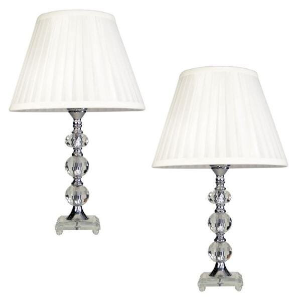 Kit Abajur Cristal Vidro 2 Peças Mesa Decoração Sala Quarto com Cúpula Drapeada 47cm Ref. 512 - 1