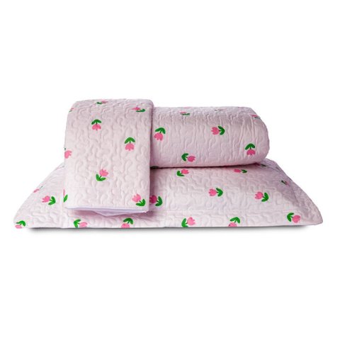 Cobre Leito Basic Casal Padrão 3 Peças Tulipa Rosa