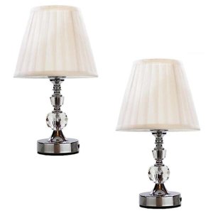 Kit Abajur Cristal Vidro Toque 2 Peças Mesa Decoração Sala Quarto com Cúpula Drapeada 35cm Ref