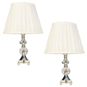 Kit Abajur Cristal Vidro 2 Peças Mesa Decoração Sala Quarto com Cúpula Drapeada 35cm Ref. 181