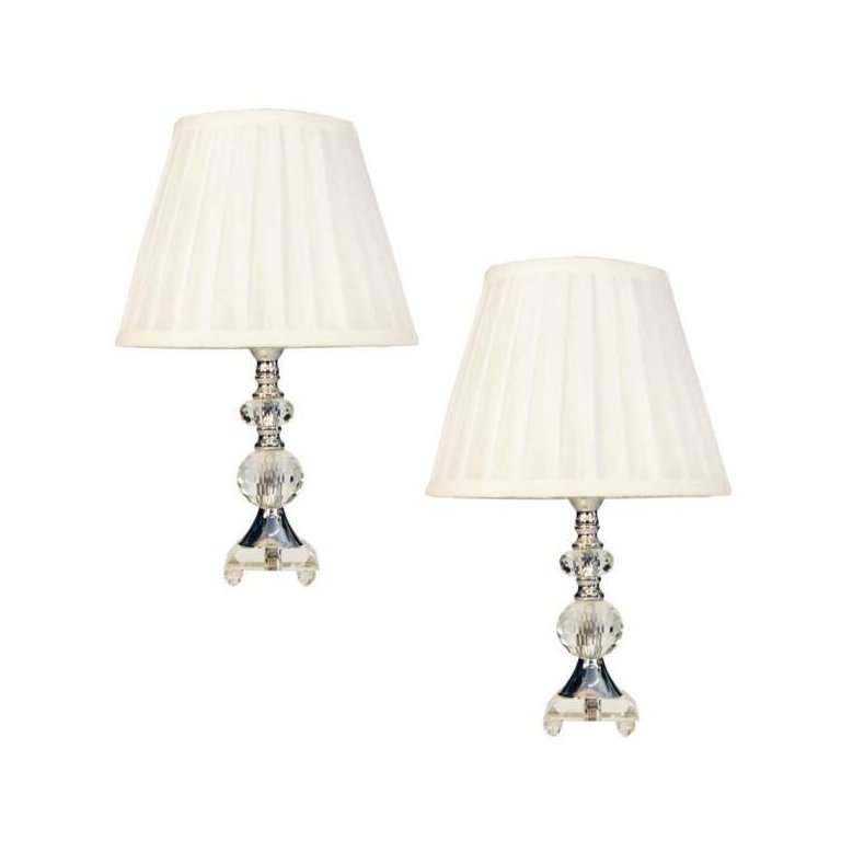 Kit Abajur Cristal Vidro 2 Peças Mesa Decoração Sala Quarto com Cúpula Drapeada 35cm Ref. 181