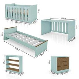 Berço 6 em 1, Berço, Cama, Escrivaninha, Mesa de Cabeceira e Nicho Prateleira Nobili Menta Amendoa - 4